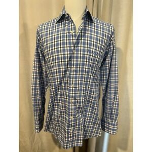Peter Millar Men's Plaid Blue And White Shirt Large‎